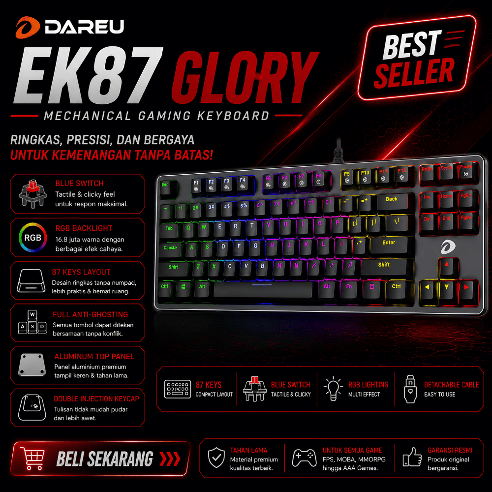 Dareu EK87 Glory Mechanical Gaming Keyboard TKL Original
