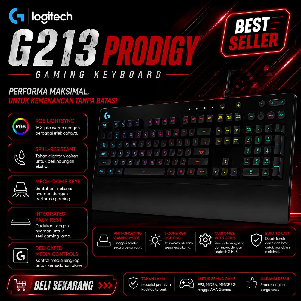 Logitech G213 Prodigy Gaming Keyboard RGB Original