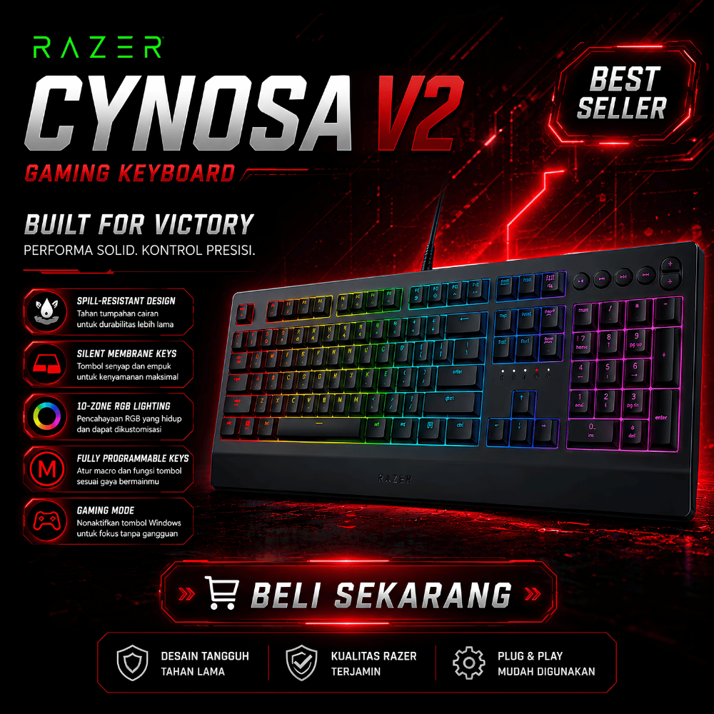 Razer Cynosa V2 Full Size RGB Gaming Keyboard Original