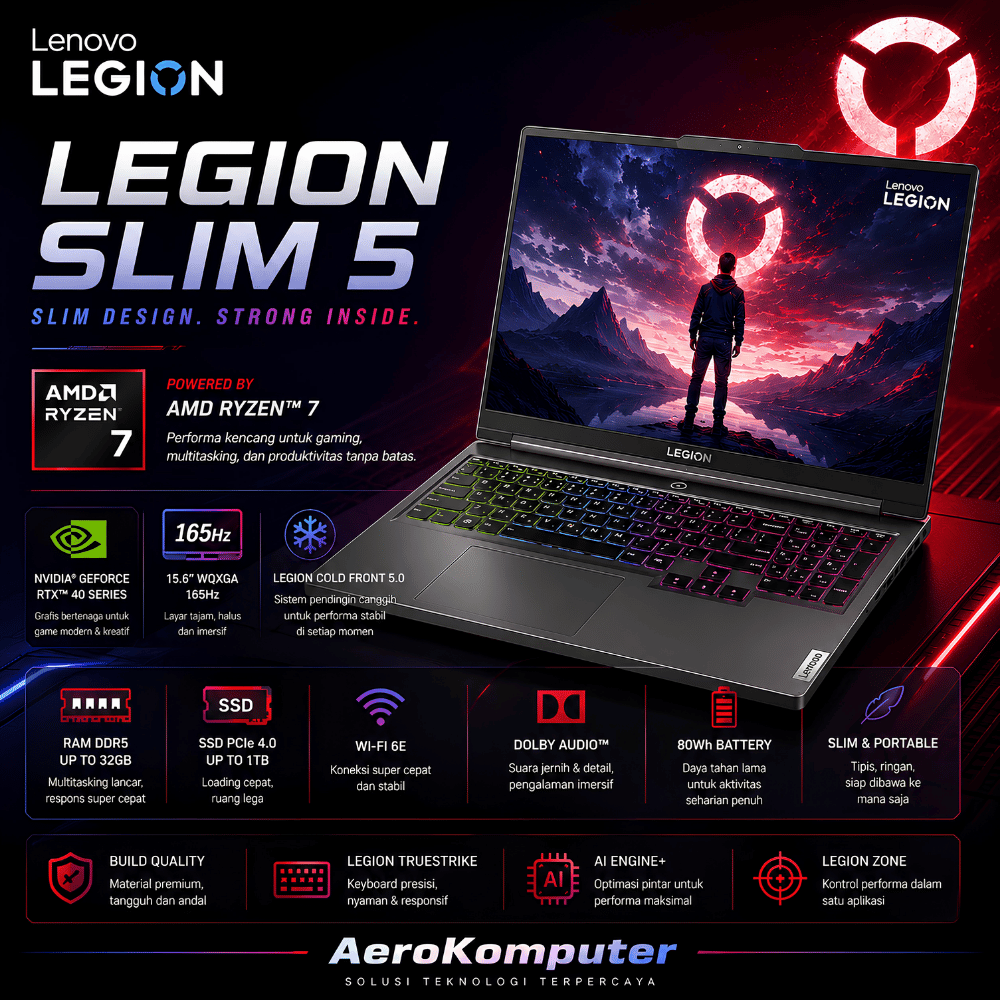 Lenovo Legion Slim 5 16AHP9 AMD Ryzen 7 8845HS RTX 4060 Garansi Resmi
