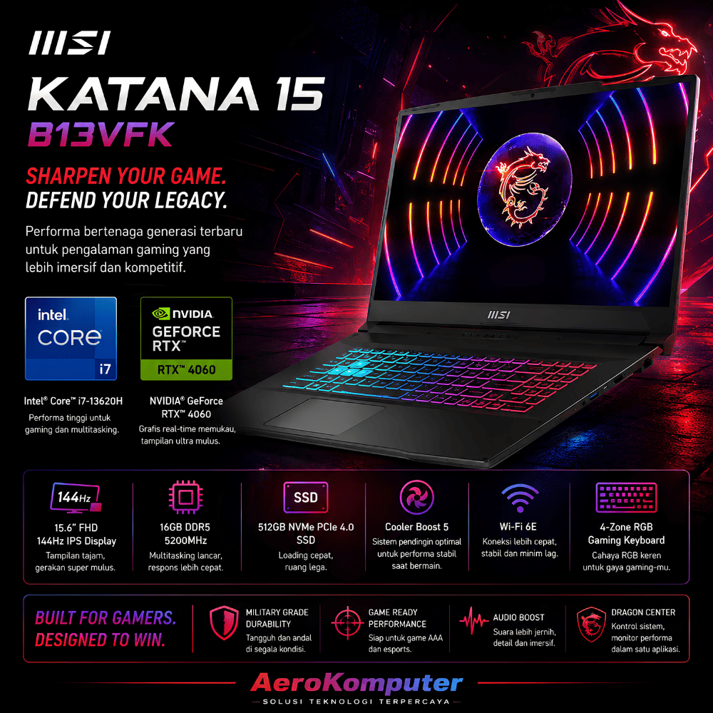 MSI Katana 15 B13VFK Intel i7-13620H RTX 4060 Garansi Resmi