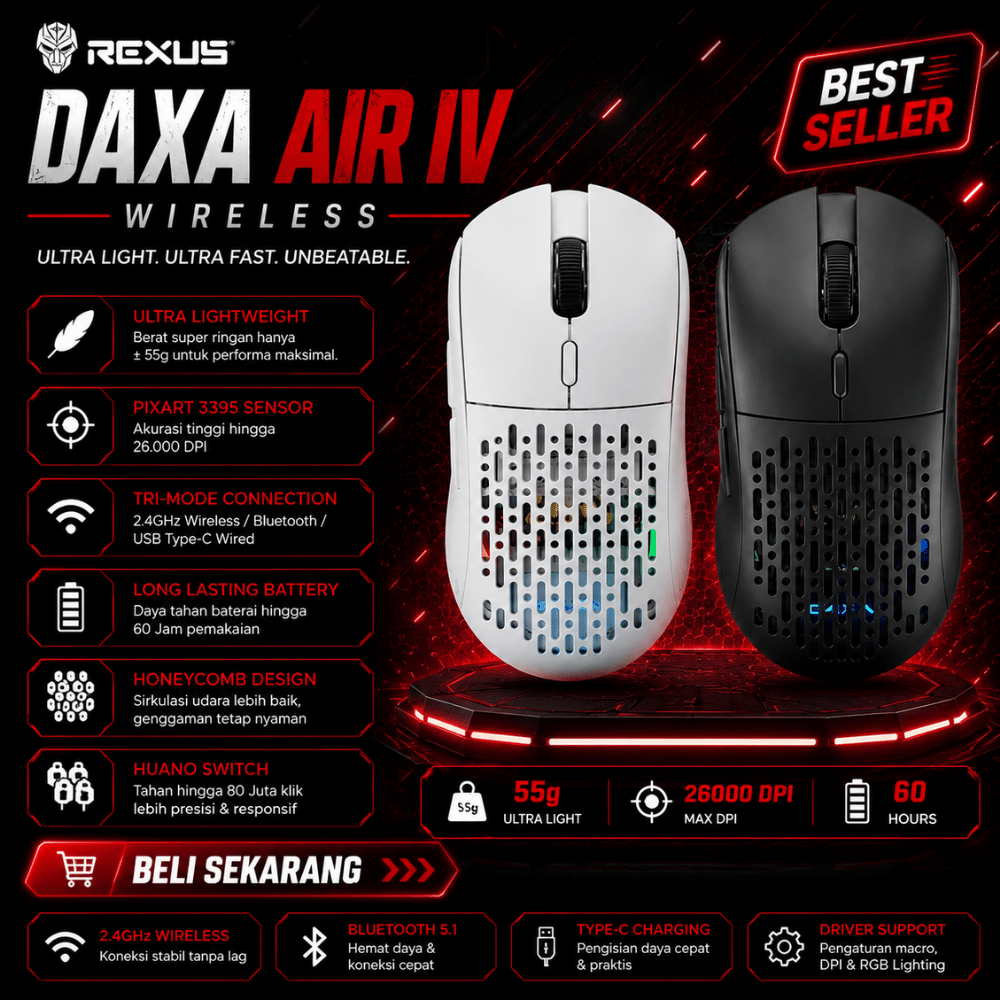 Mouse Rexus Daxa Air IV Wireless Gen 2 Gaming Mouse Original