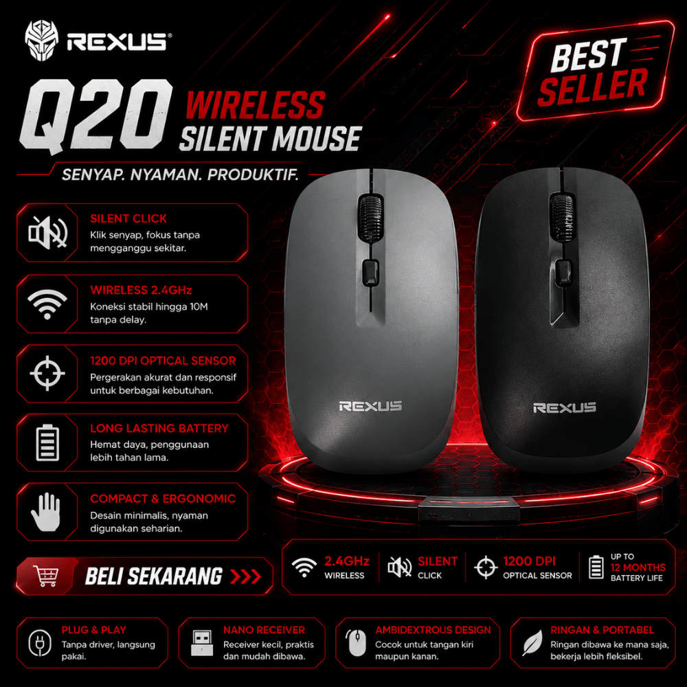 Mouse Rexus Q20 4D Wireless Office Mouse Original